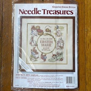New Needle Treasures Beatrix Potter Storybook Birth Sampler Cross Stitch Kit
